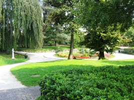 před rozlehlým parkem,