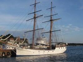 Stojí nad přístavem stejně jako hrad Akershus (v pozadí)